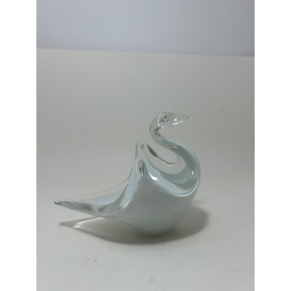 Mery Bomboniere Italian Art Glass Swan Bowl White Cased Hand Made in Italy